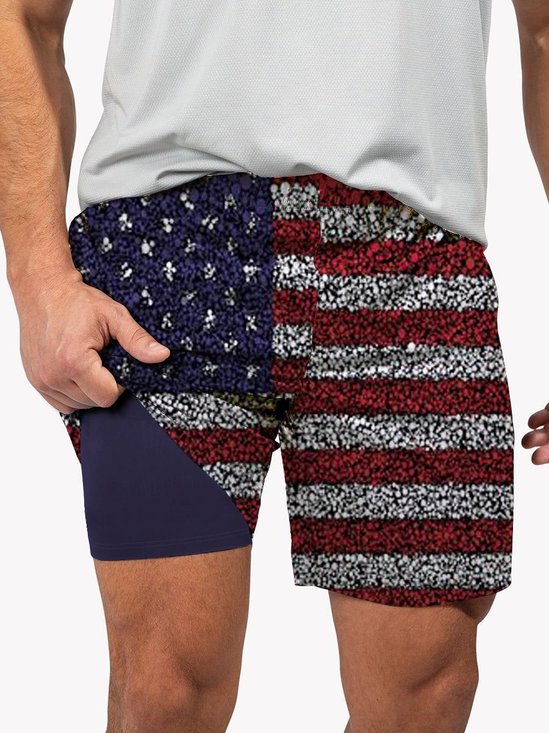 Quick Dry Anti-chafe Boxer Brief Liner American Flag 17" Boardshorts