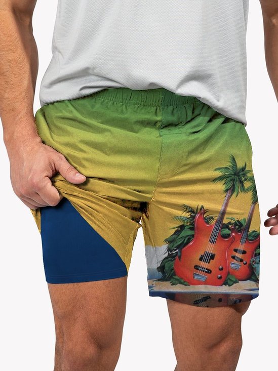 Quick Dry Anti-chafe Boxer Brief Liner Guitar Island 17" Boardshorts