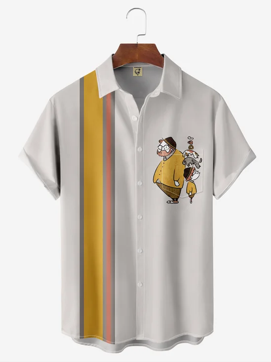 Moisture-wicking Breathable PAPA Chest Pocket Bowling Shirt
