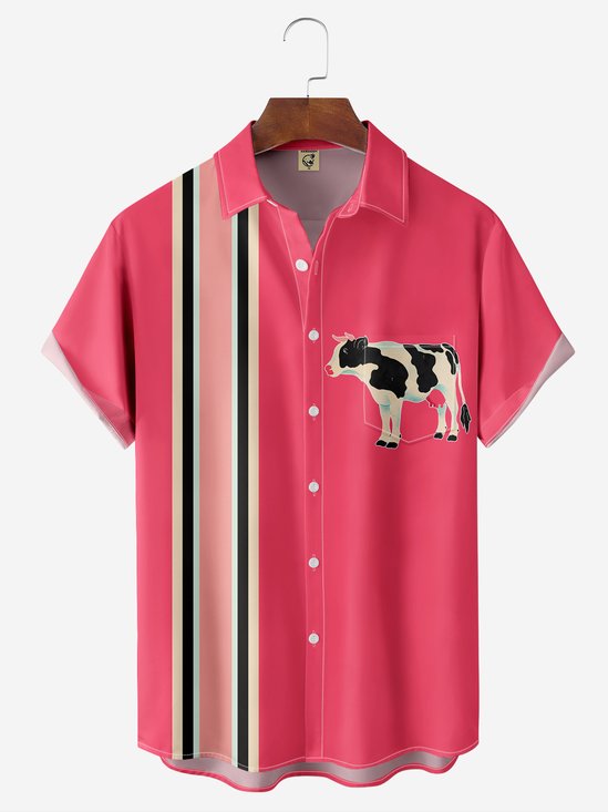 Moisture-wicking geometric cow bowling shirt By Andreea Dumuta