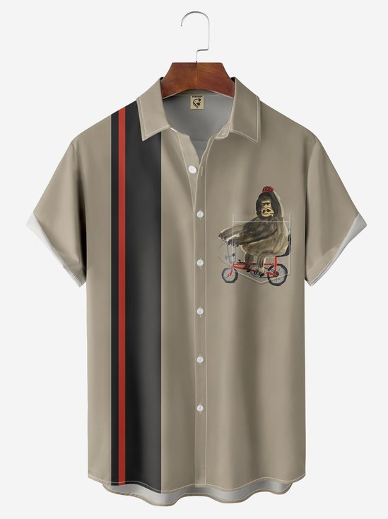 Moisture-wicking Breathable Monkey Chest Pocket Bowling Shirt