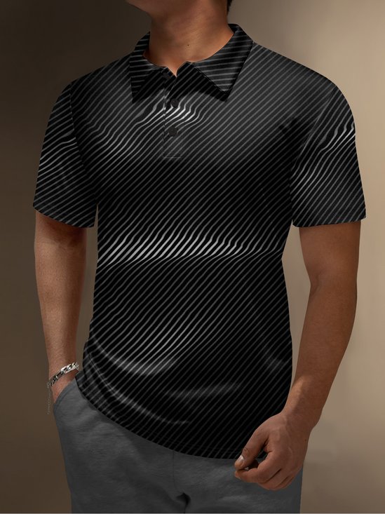 Moisture Wicking Golf Polo 3D Gradient Color Abstract Stripes