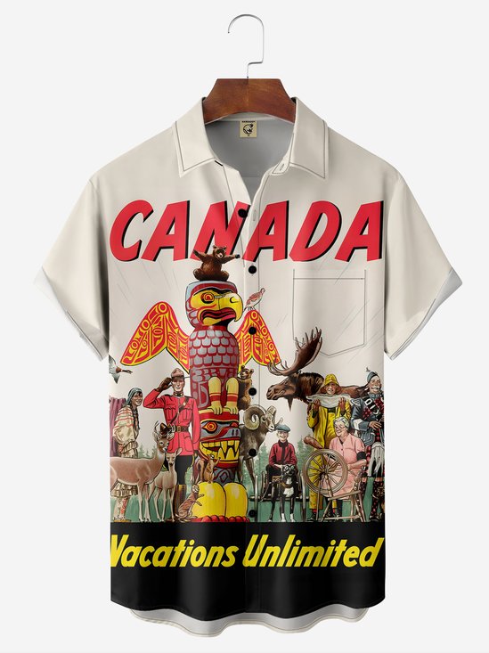 Moisture-wicking Canada Day Chest Pocket Hawaiian Shirt