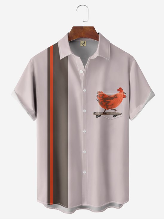 Moisture-wicking Chicken Chest Pocket Bowling Shirt
