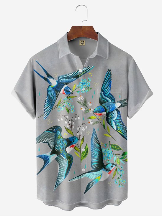 Moisture-wicking Breathable Birds Chest Pocket Hawaiian Shirt