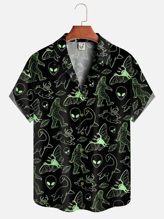 Hardaddy American Legend Alien Green Lines Cryptid Pattern Short Sleeve Aloha Shirt