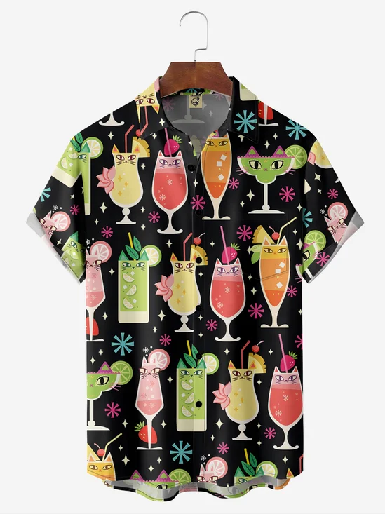 Moisture-wicking Abstract Cocktail Chest Pocket Casual Shirt