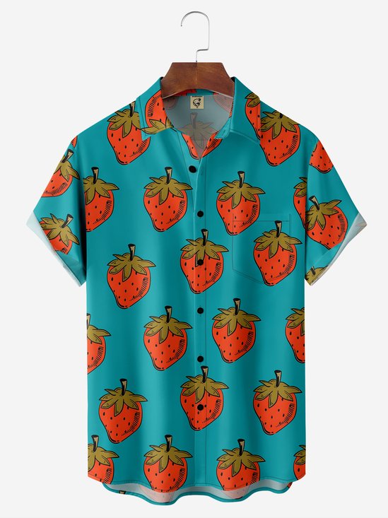 Moisture-wicking Breathable Strawberry Chest Pocket Hawaiian Shirt