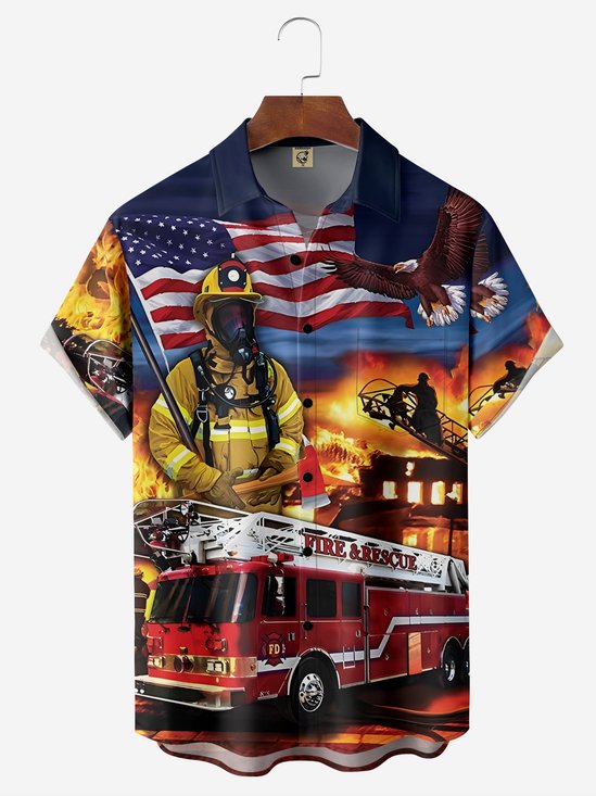 Moisture-wicking Breathable Fireman Chest Pocket Casual Shirt