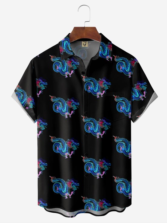 Moisture-wicking Colorful Dragon Chest Pocket Hawaiian Shirt