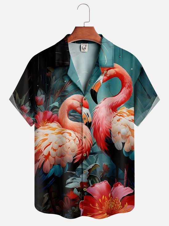 Moisture-wicking Flamingo Hawaiian Shirt