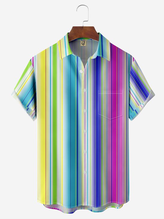 Moisture-wicking Abstract Stripe Chest Pocket Casual Shirt