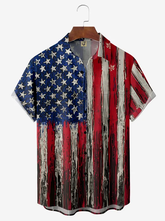 Moisture-wicking American Flag Chest Pocket Casual Shirt