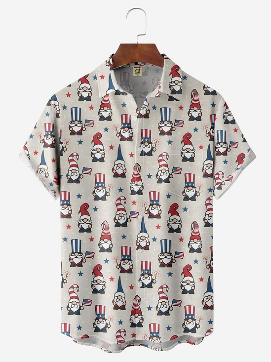 Moisture-wicking American Flag Gnome Chest Pocket Casual Shirt