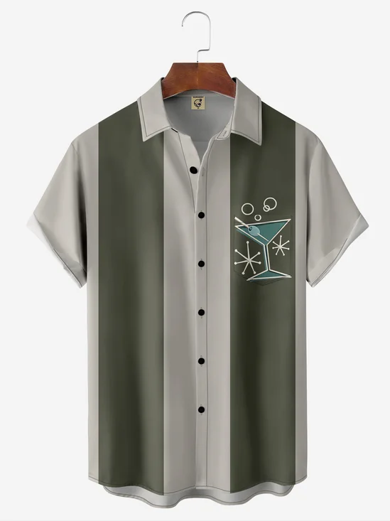 Moisture-wicking Breathable Cocktail Chest Pocket Bowling Shirt