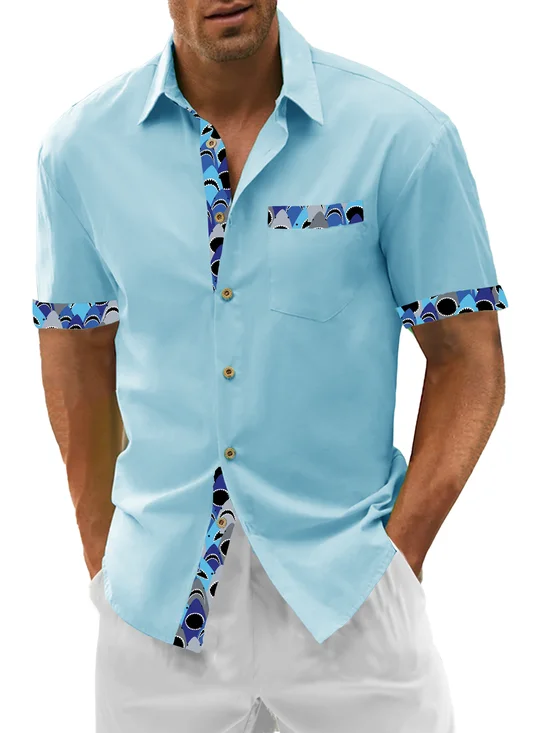 Hardaddy Cotton Plain Patchwork Contrasting Shark Casual Shirt