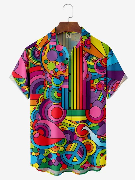 Moisture-wicking Breathable Hippie Peace Chest Pocket Hawaiian Shirt