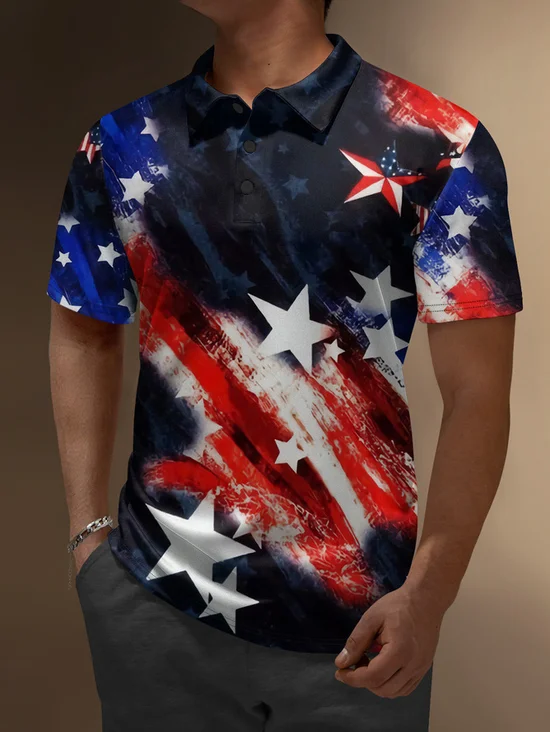 Hardaddy USA Flag Button Down Short Sleeve Polo Shirt