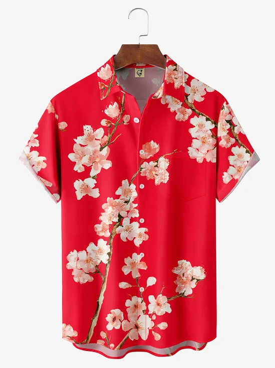 Breathable Japanese Sakura Chest Pocket Hawaiian Shirt