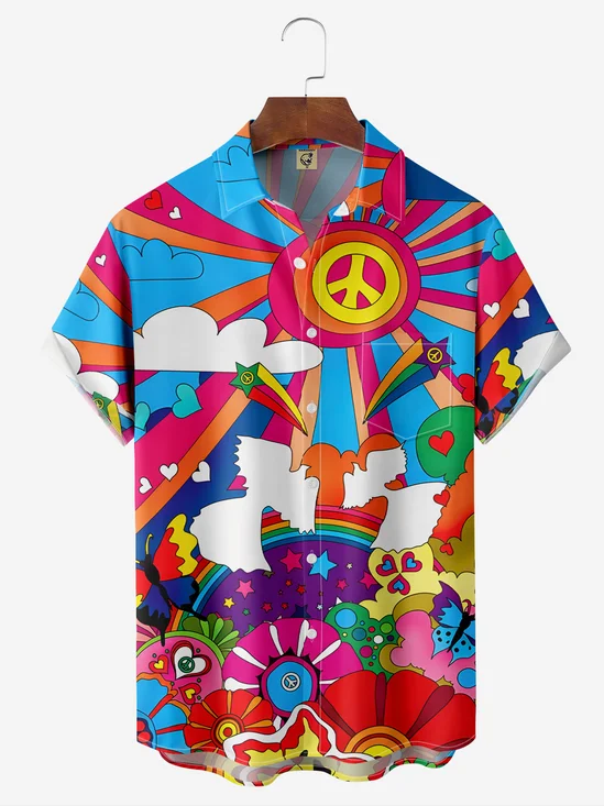 Moisture-wicking Breathable Hippie Peace Chest Pocket Hawaiian Shirt