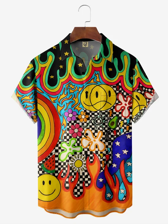 Moisture-wicking Breathable Funky Pattern Chest Pocket Hawaiian Shirt