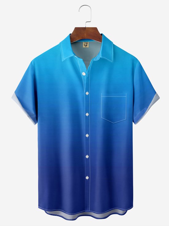 Moisture-wicking Breathable Ombre Chest Pocket Casual Shirt