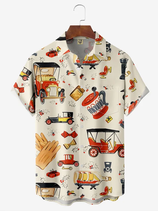 Moisture-wicking Breathable Vintage Car Chest Pocket Casual Shirt
