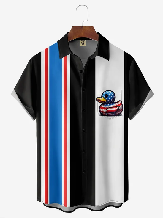 Moisture-wicking Flag Duck Chest Pocket Bowling Shirt