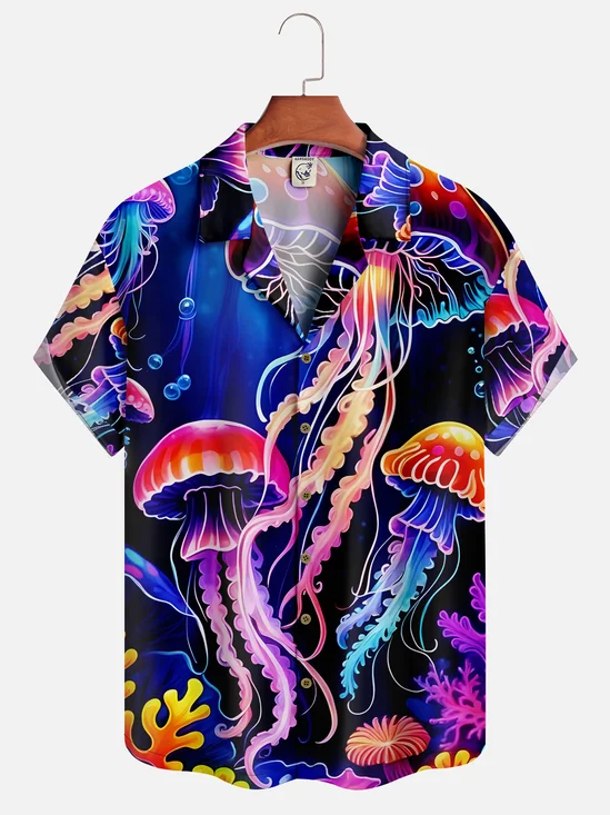 Moisture-wicking Marine Jellyfish Hawaiian Shirt