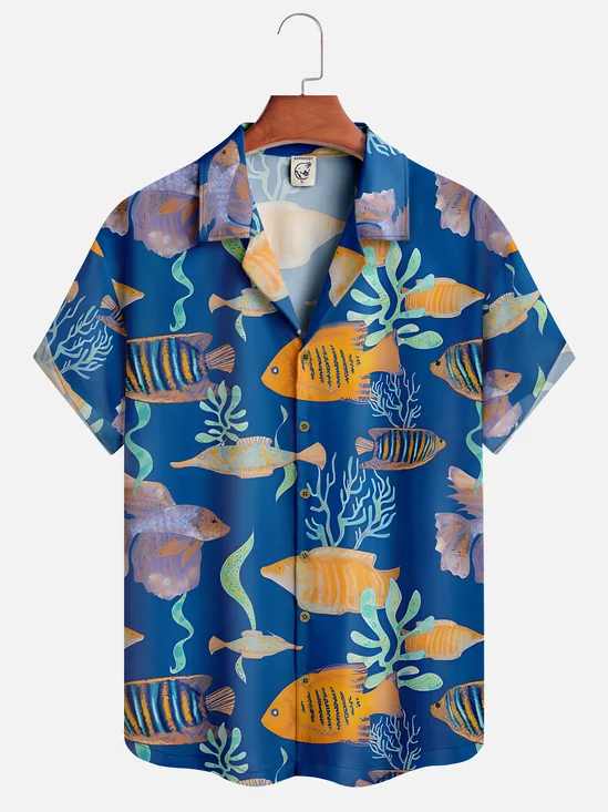 Moisture-wicking Marine Life Hawaiian Shirt