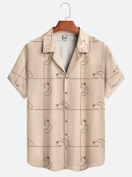 Hardaddy Moisture-wicking Line Dog Simple Drawing Short Sleeve Aloha Shirt