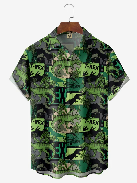 Moisture-Wicking Tropical Dinosaur Resort Print Shirt