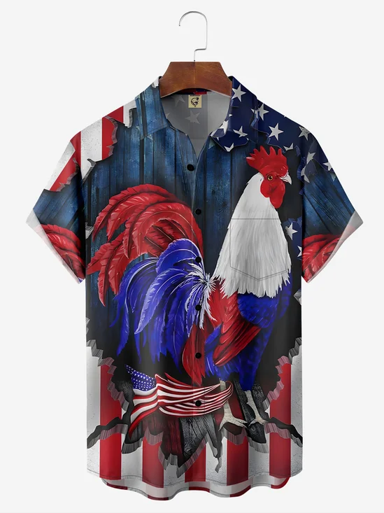 Hardaddy Moisture-Wicking Tropical American Flag Rooster Print Shirt