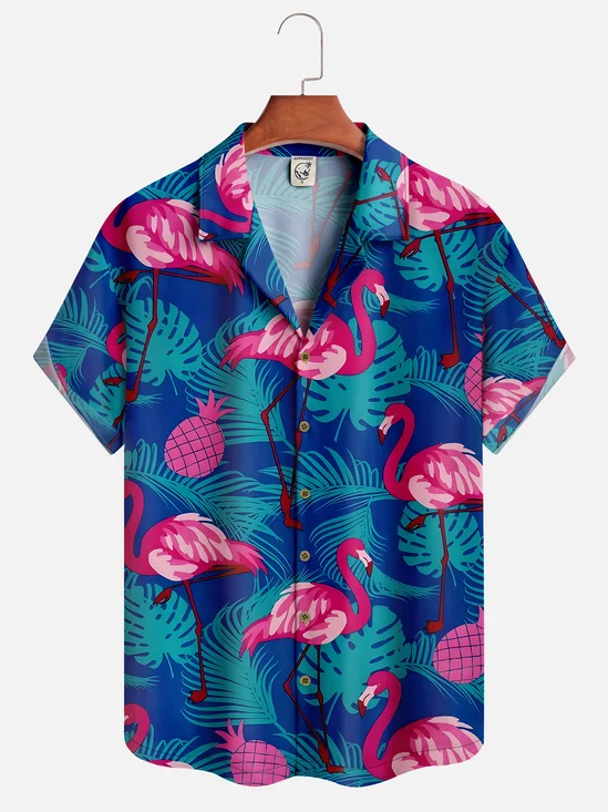 Moisture-wicking Leaf Flamingo Hawaiian Shirt
