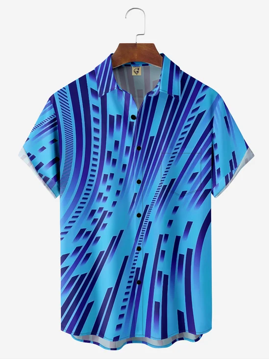Moisture-wicking Abstract Stripe Chest Pocket Casual Shirt