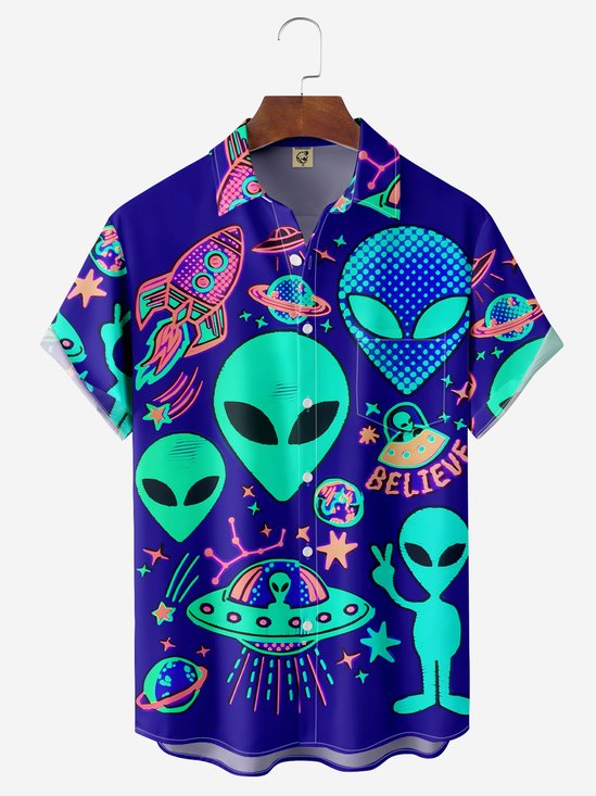 Moisture-wicking UFO Alien Spaceship Chest Pocket Shirt