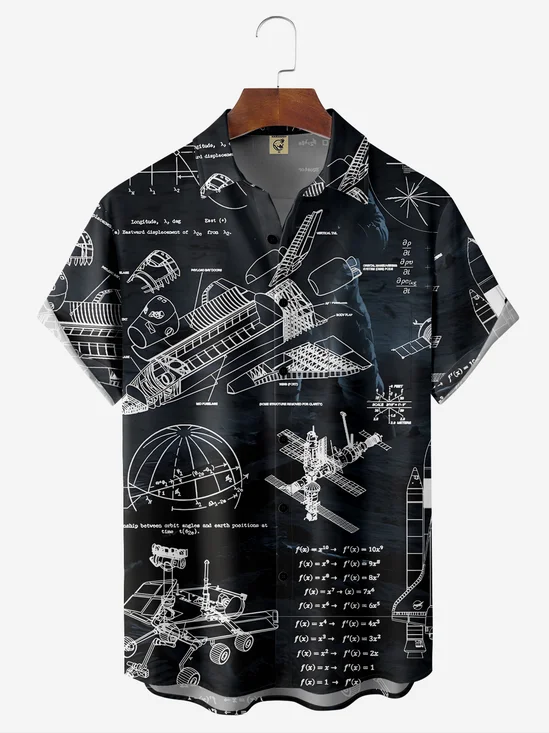Moisture-wicking Space Vehicle Chest Pocket Casual Shirt
