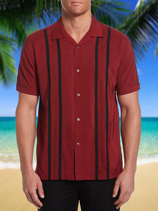 Cotton Plain Striped Casual Guayabera Shirt