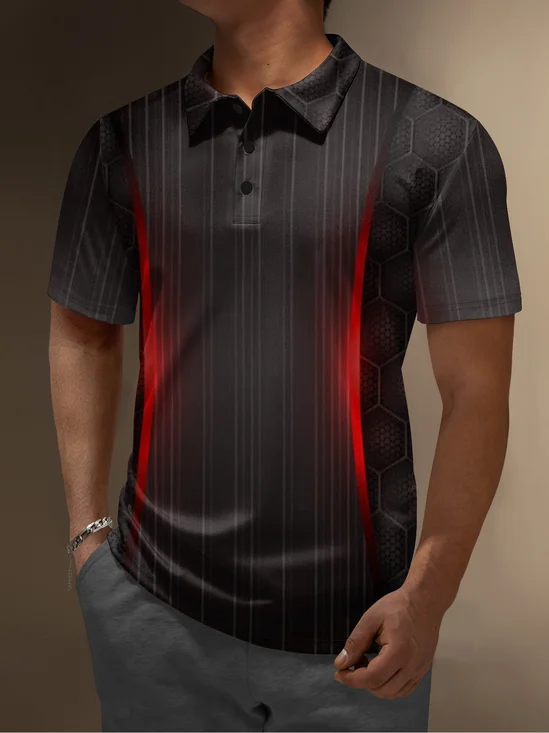 Moisture Wicking Golf Polo 3D Abstract Gradient Color Stripes