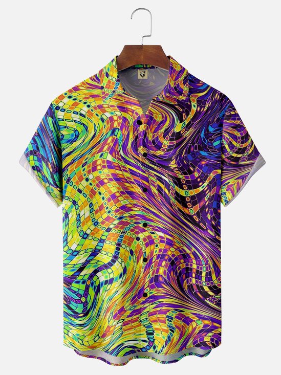 Moisture-wicking Geometric Textured Hawaiian Shirt