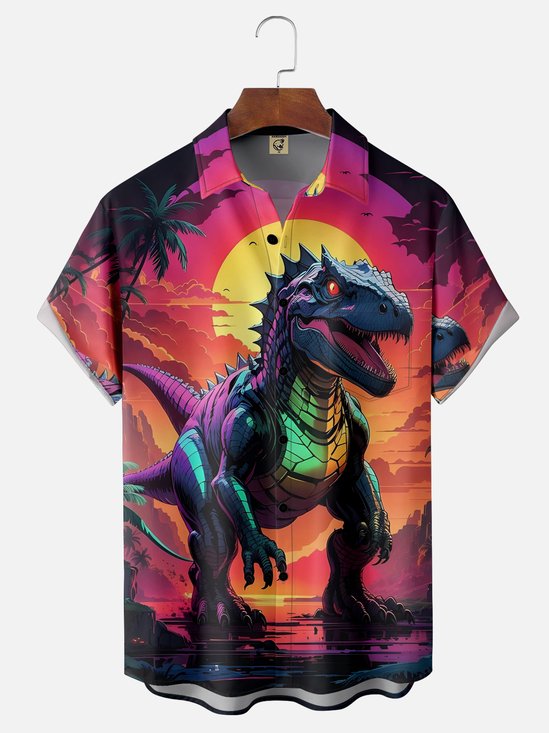 Moisture-Wicking Tropical Plant T-rex Print Shirt