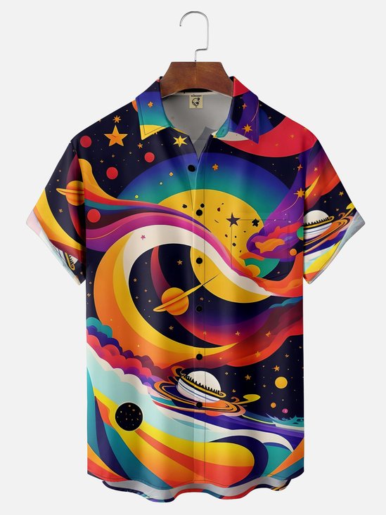 Moisture-wicking Geometric Contrasting Planet Casual Shirt