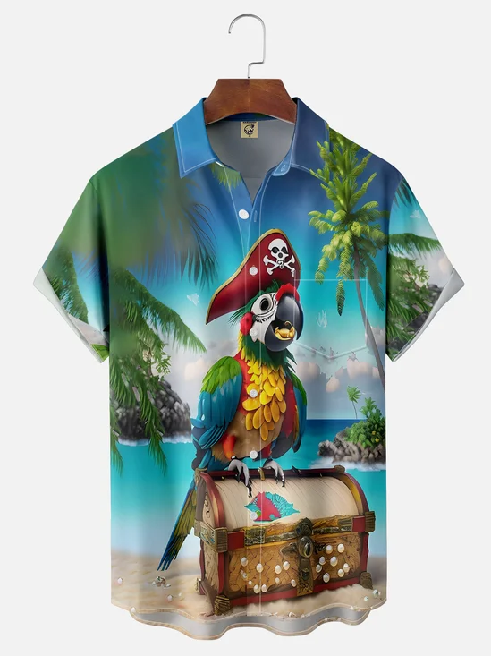 Moisture-Wicking Tropical Floral Parrot Print Shirt