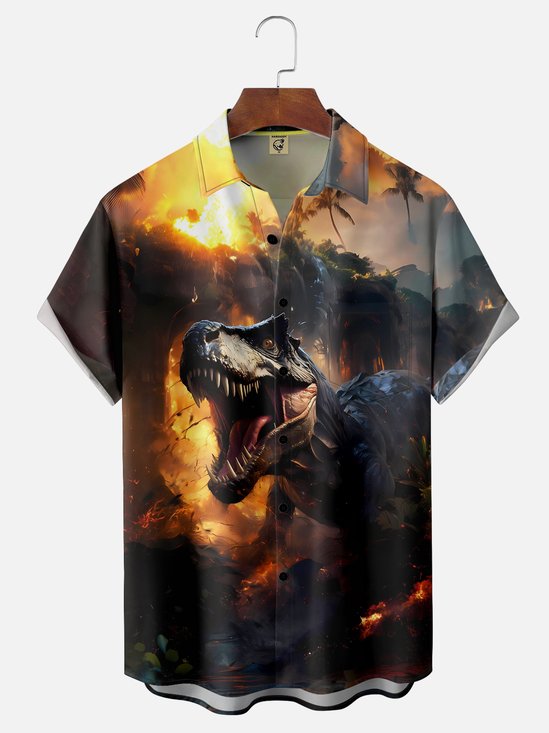 Moisture-Wicking Tropical Plant T-rex Print Shirt