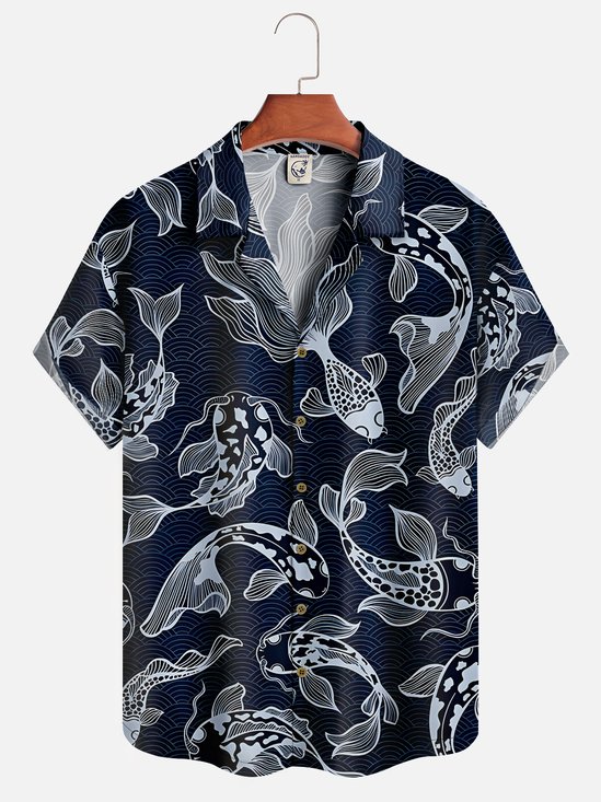 Moisture-wicking Ukiyo-e Fish Casual Shirt