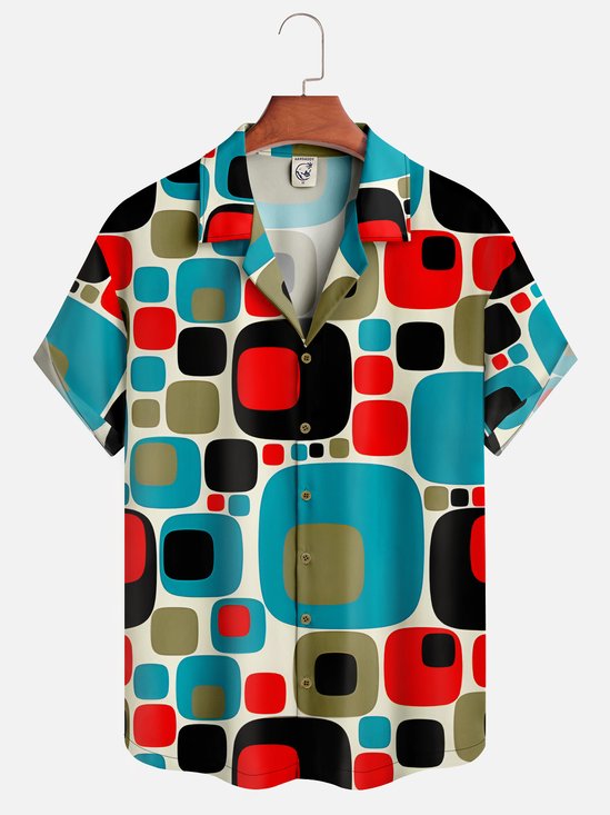 Moisture-wicking Geometric Color Block Casual Shirt