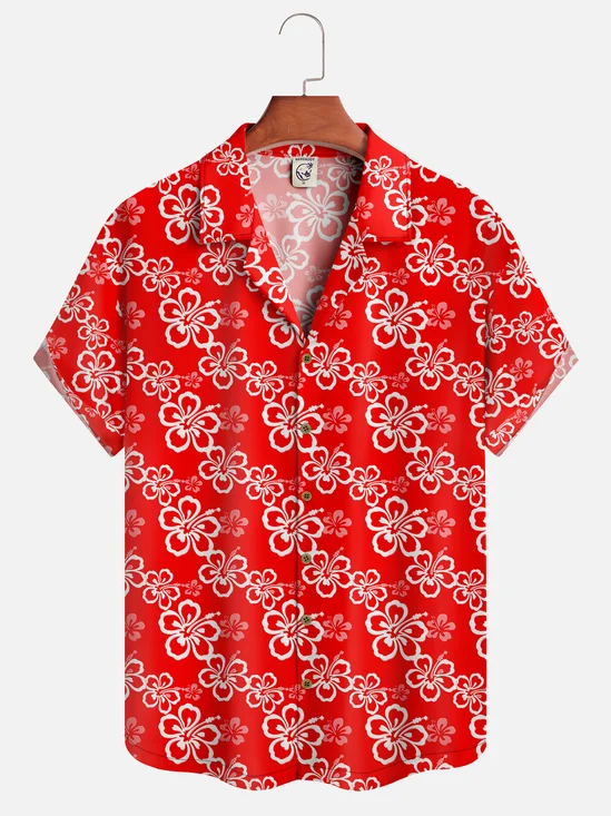 Moisture-wicking Flower Short Sleeve Aloha Shirt