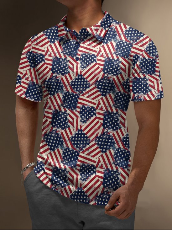 Moisture Wicking Golf Polo Abstract American Flag