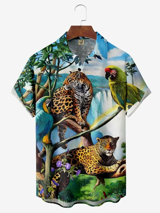 Moisture-wicking Panthera Pardus Chest Pocket Hawaiian Shirt