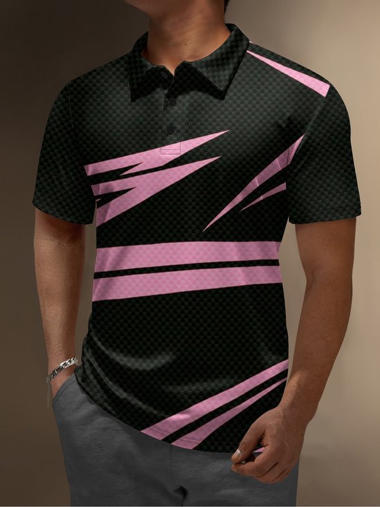 Moisture Wicking Golf Polo 3D Abstract Contrast Color Geometric